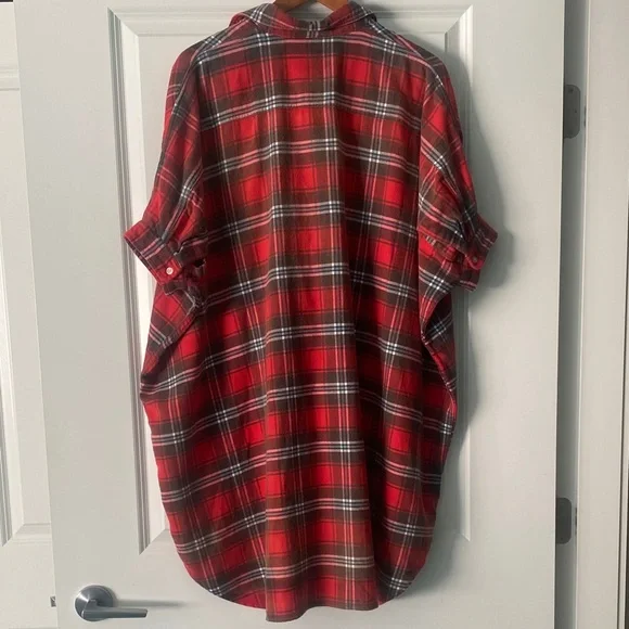 R13 Red Oversized Boxy Plaid Shirt Dress - Picture 5 of 5
